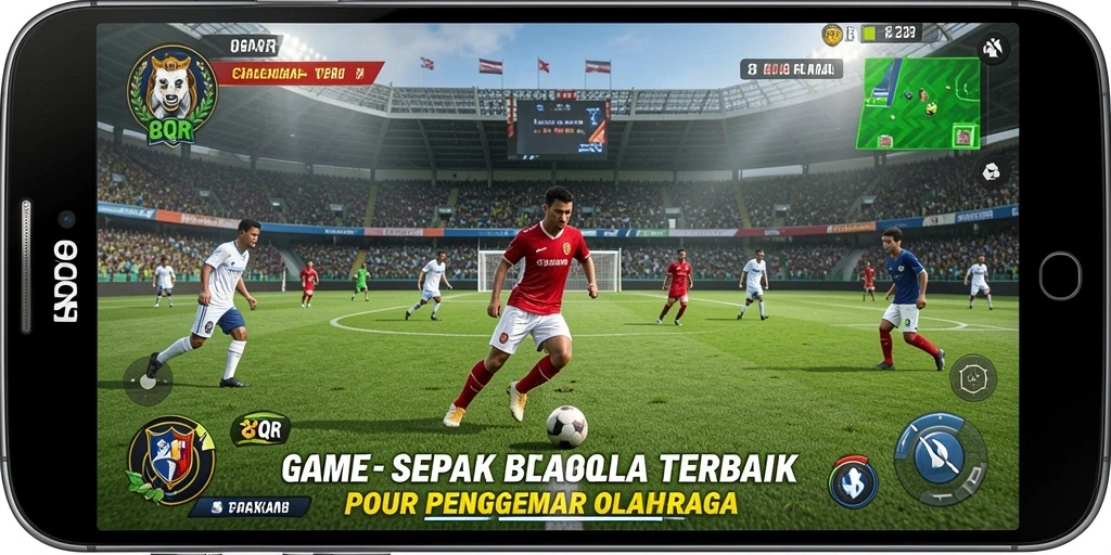 Screenshot gameplay 8QR dengan aksi sepak bola yang mendebarkan.