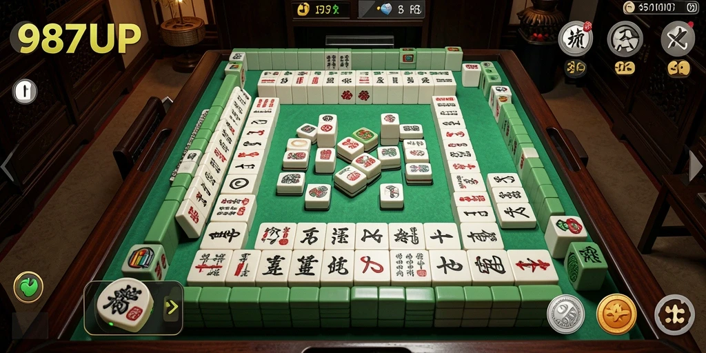 Tampilan gameplay 987UP yang seru dan menantang permainan Mahjong.