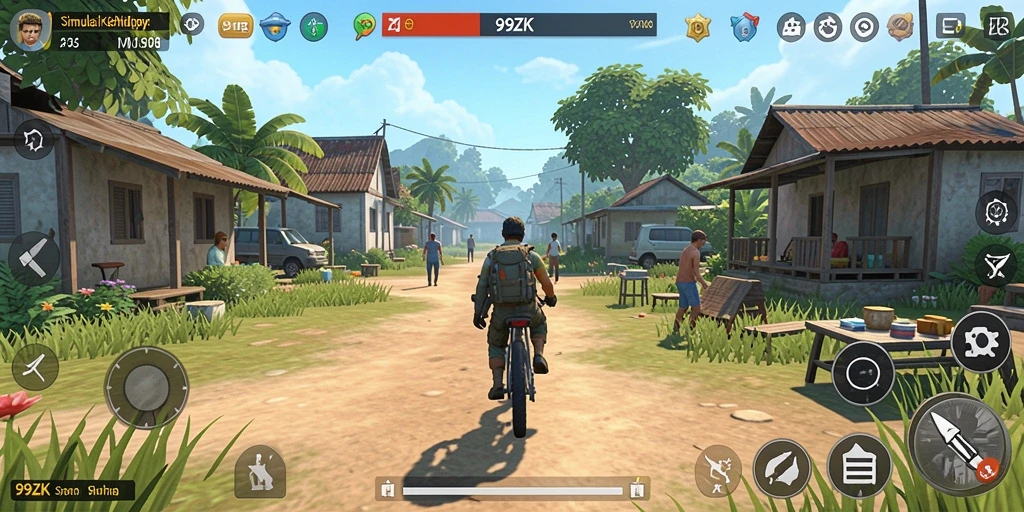 Screenshot gameplay 99ZK dengan karakter dan bangunan yang hidup.