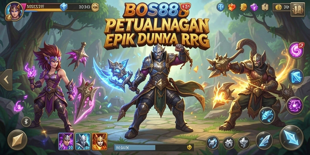 Tampilan aksi epik dalam permainan RPG BOS88 dengan karakter yang dinamis.