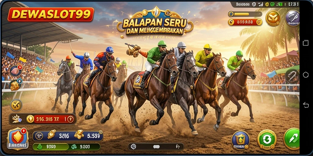 Screenshot gameplay DEWASLOT99 menunjukkan balapan penuh aksi di lintasan yang menegangkan.