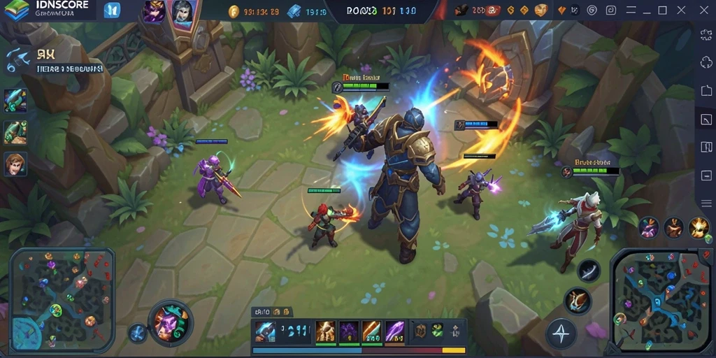 Tangkapan layar gameplay <strong>IDNSCORE</strong> menunjukkan aksi pertempuran yang seru.