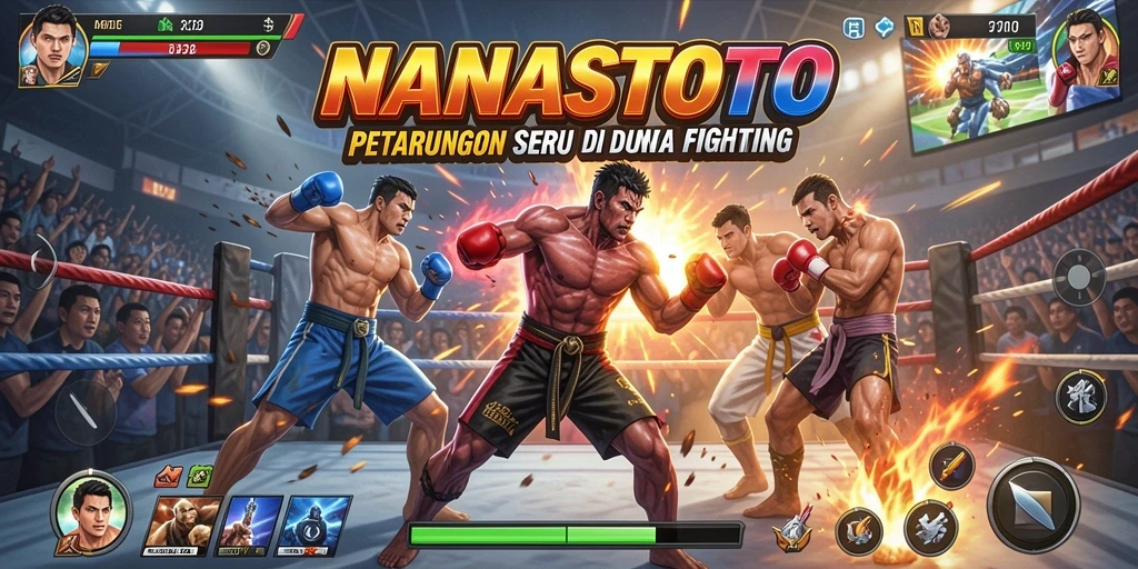 Screenshot NANASTOTO menampilkan aksi pertarungan intens dengan karakter yang beragam.