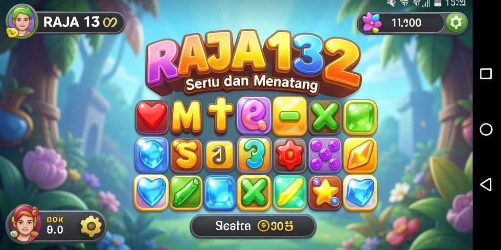 Screenshot menunjukkan gameplay seru dari RAJA132, mencocokkan batu permata.
