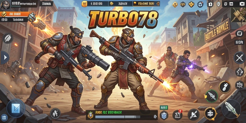 Screenshot gameplay TURBO78 yang menunjukkan pertempuran seru Battle Royale.