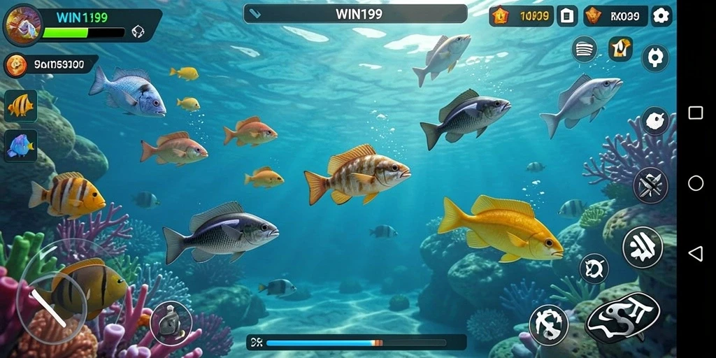 Tampilan permainan <strong>WIN199</strong> yang menampilkan aksi tembak ikan.